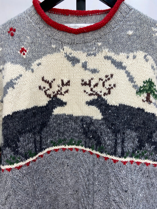 VTG Reindeer Knit Sweater Sz M
